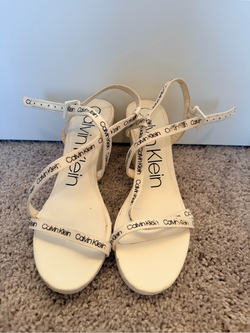 Calvin Klein White Cream Logo-Strap Sandals